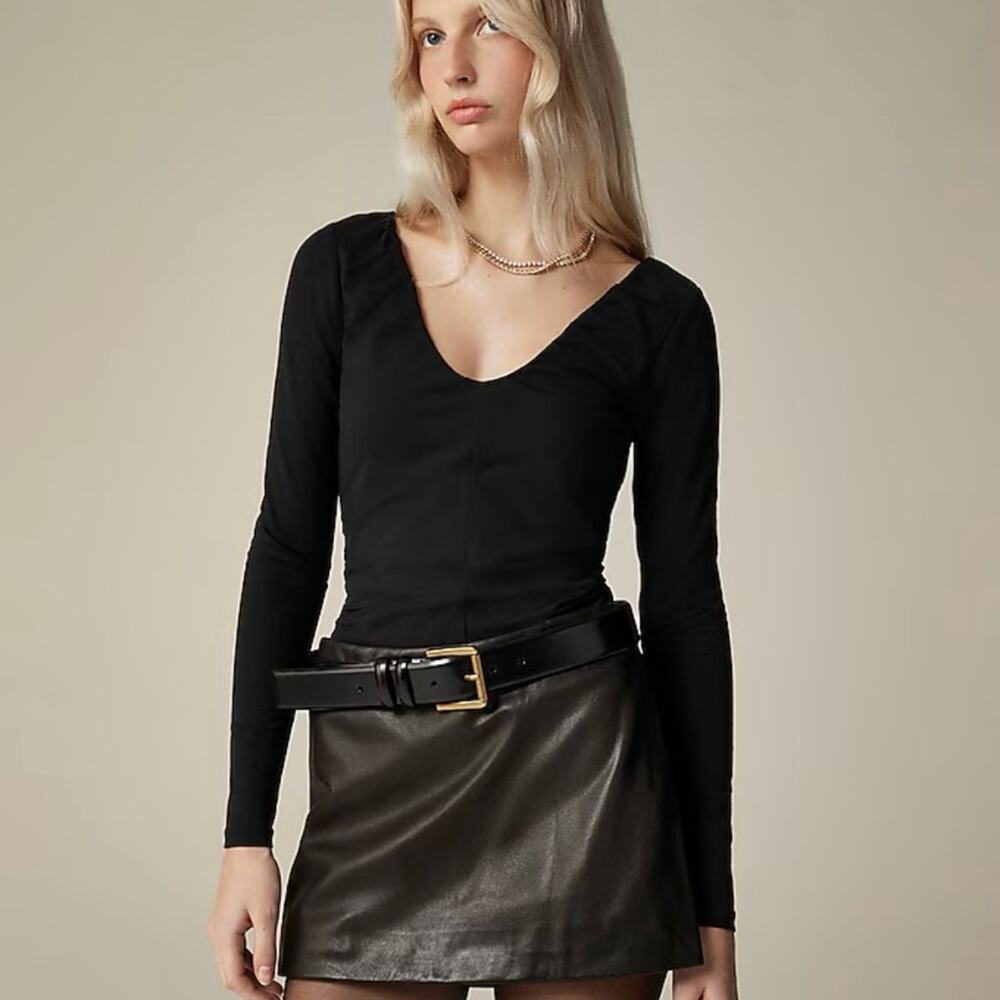 J. Crew Stretch Cotton-blend Ruched V-neck top in Black Women's Small $79 CD312